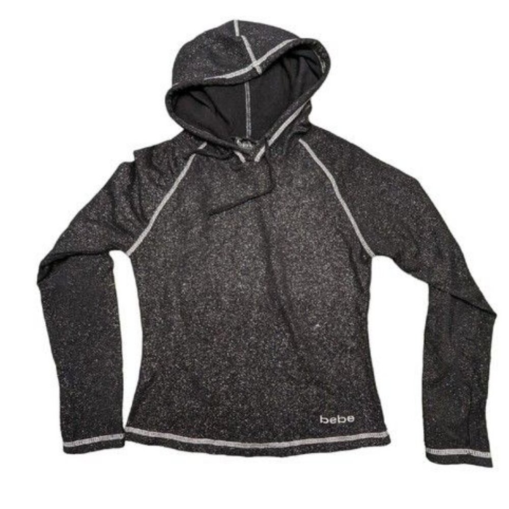 Bebe Sport Black Sparkle Hoodie Sweatshirt Size S – Y2K Athleisure Pullover
